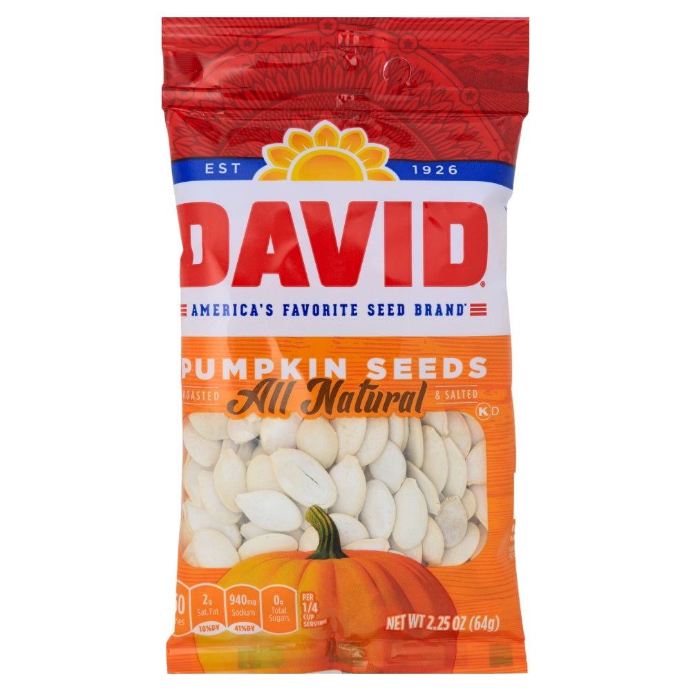 DAVID All Natural Pumpkin Seeds - 2.25 oz.-seeds from a pumpkin-David pumpkin seeds