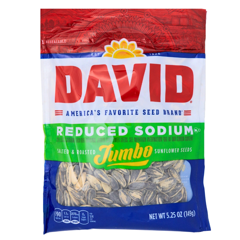 DAVID Reduced Sodium Jumbo Sunflower Seeds Candy Funhouse