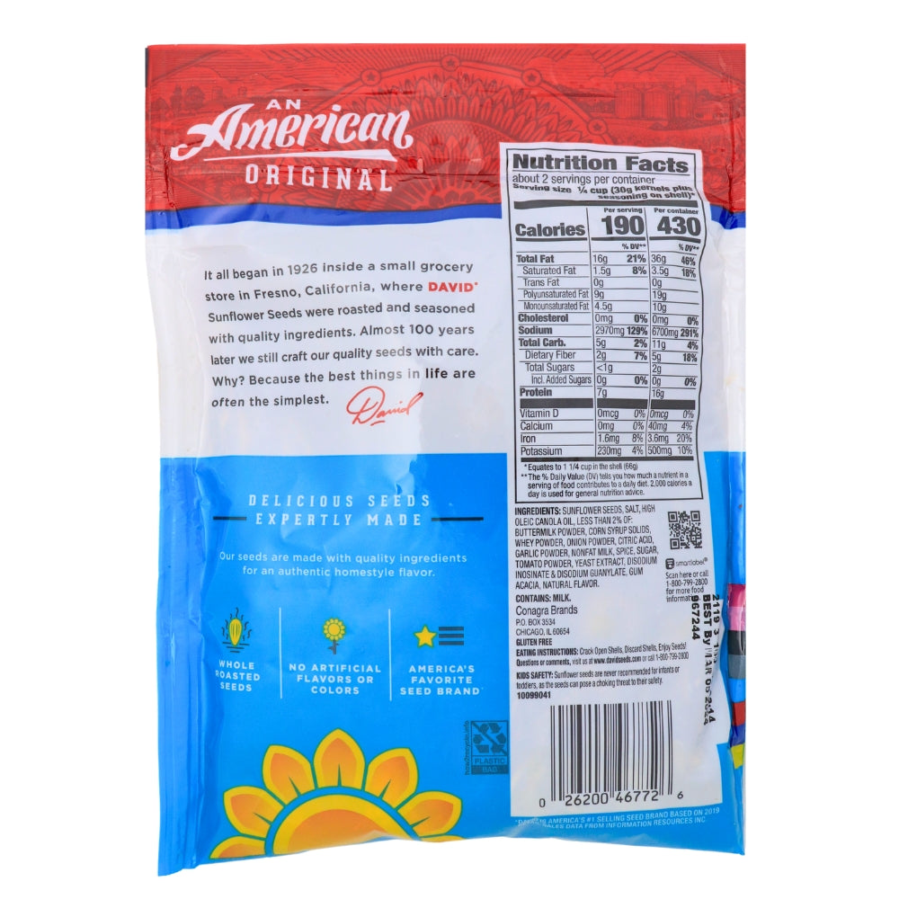 DAVID Ranch Jumbo Sunflower Seeds - 5.25 oz | Candy Funhouse US