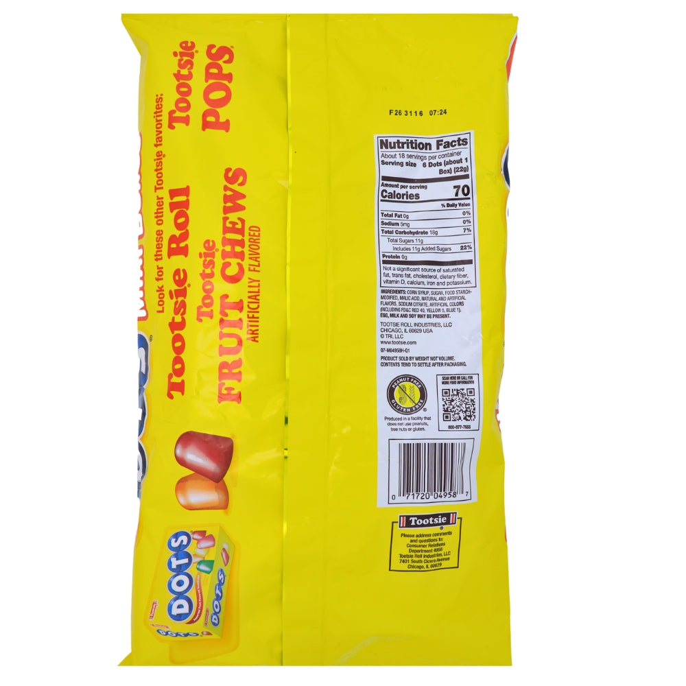 Dots Mini Bag - 13.5oz Nutrition Facts Ingredients-Dots Candy-Old Fashioned Candy-Fruit Candy