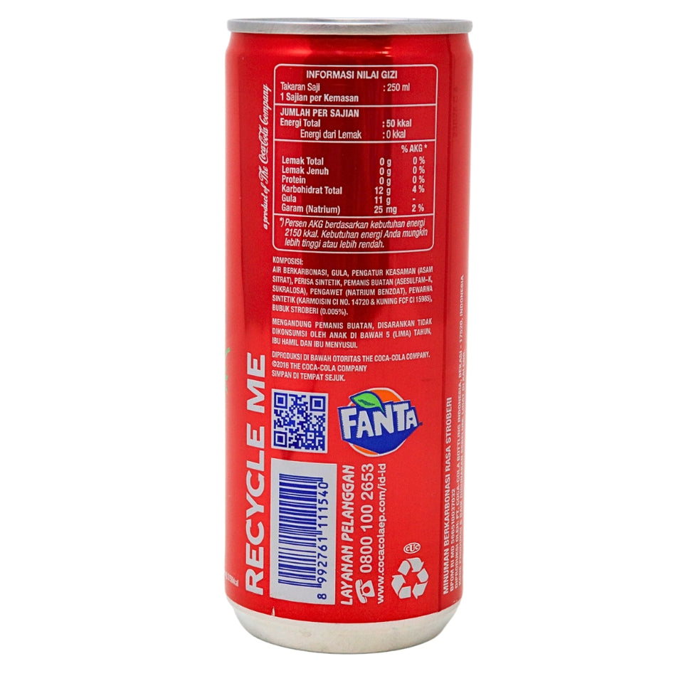 Fanta Strawberry (Indonesia) - 250mL Nutrition Facts Ingredients -Fanta - Indonesian Candy - Strawberry Candy