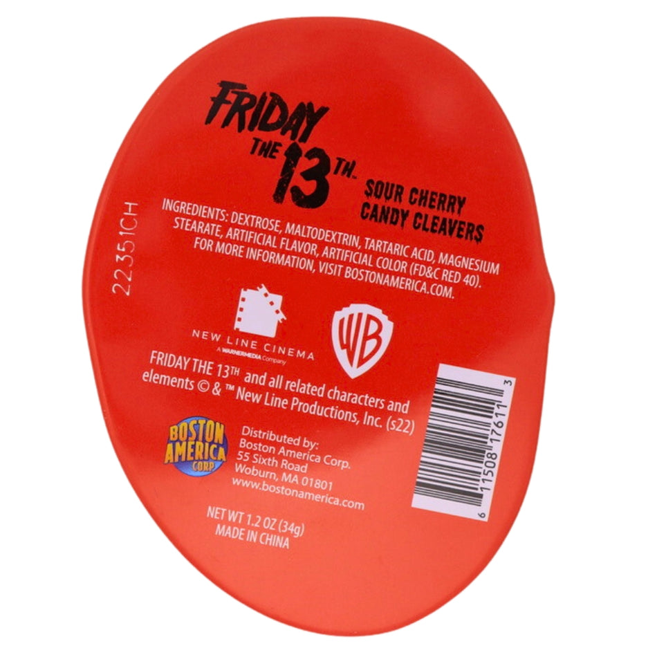 Boston America Friday the 13th Jason Mask - 1.2oz  Nutrition Facts Ingredients Sour Cherry  Pink Candy  Freddy vs Jason 