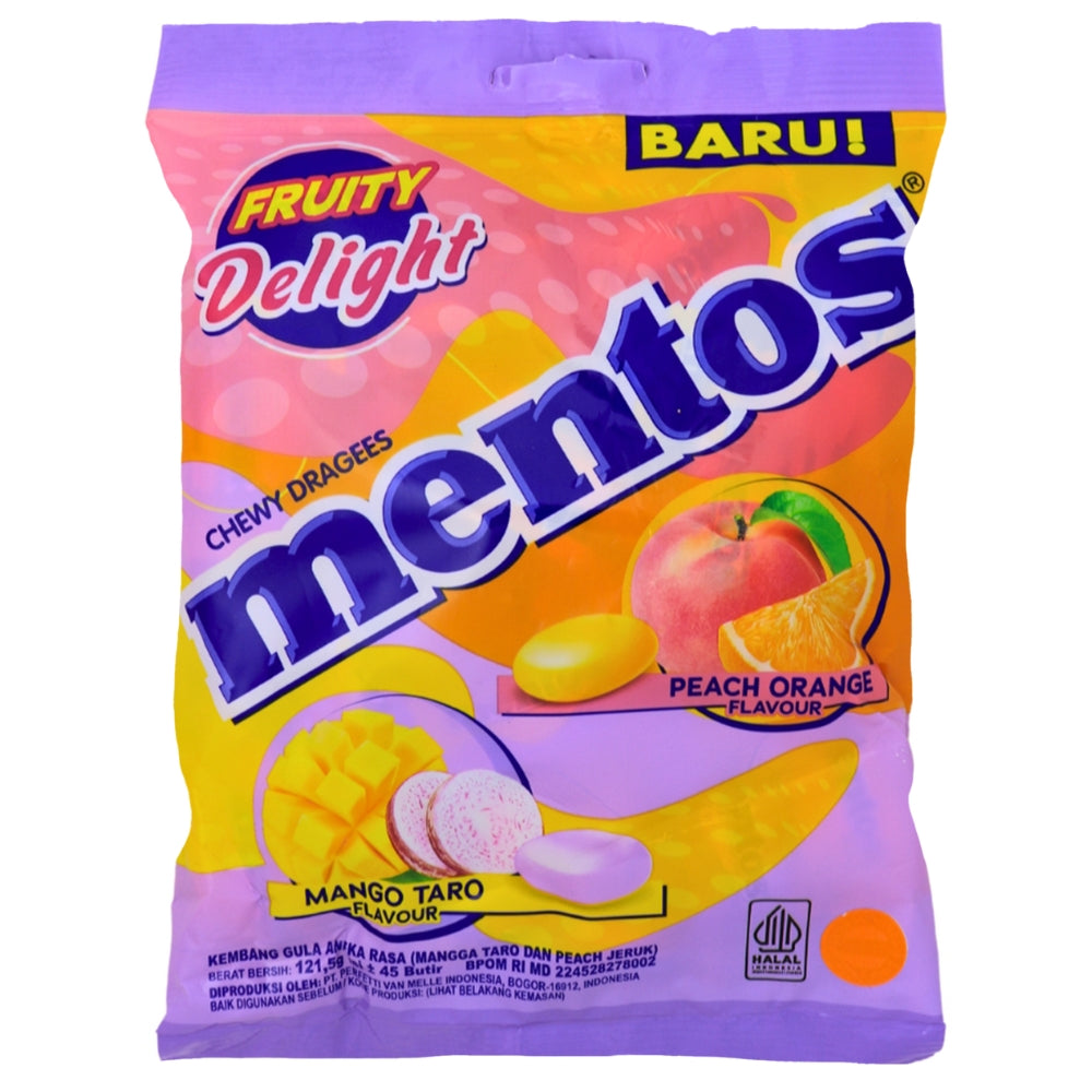 Mentos Fruit Delight Peach/Orange & Mango/Taro (Indonesia) - 121.5g -Mentos - Asian Candy - Orange Candy - Taro Candy