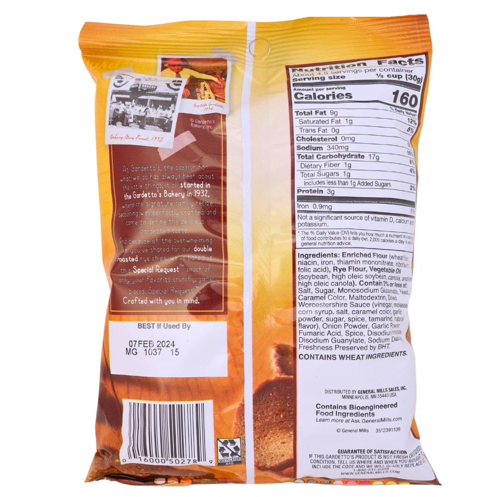 Gardettos Roasted Garlic - 4.75oz Nutrition Facts Ingredients - Gardettos - Rye Chips - Garlic Chips