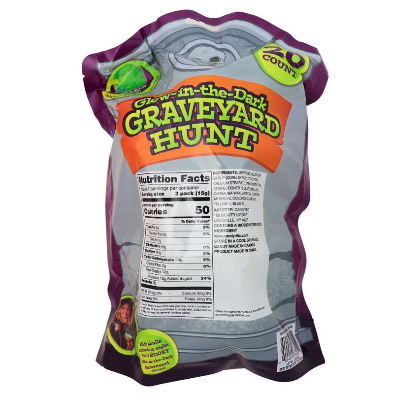 Glow in the Dark Halloween Graveyard Hunt 20ct - 100g Nutrition Facts Ingredients --Halloween Candy - Glow In The Dark - Party Favor