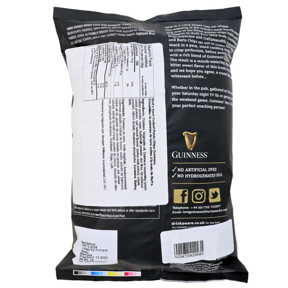 Guinness Rich Chilli Crisps UK - 150g Nutrition Facts Ingredients-Chilli Crisps-Guinness Brewery-Irish Snacks