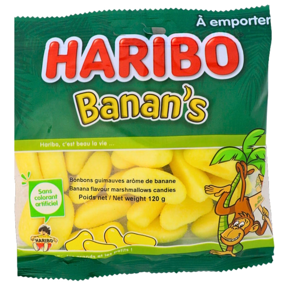 Haribo Bananas - 120g, Haribo Bananas, whimsical treats, fruity enchantment, delicious escapade, tropics, burst of flavor, playful journey, miniature banana, juicy sweetness, symphony of flavors, playful chewiness, tropical and tasty, snack time adventures, blissful whimsy, fruity delight, paradise, banana gummy