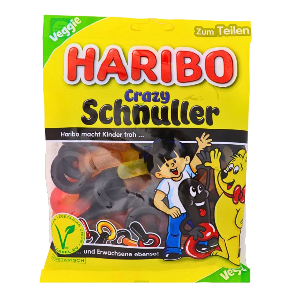 Haribo Crazy Schnuller Gummy Candy - 200g, Haribo Crazy Schnuller, gummy candy, whimsical gummies, pacifier-shaped candy, fruity flavors, sweet silliness, candy buffet, playful treats