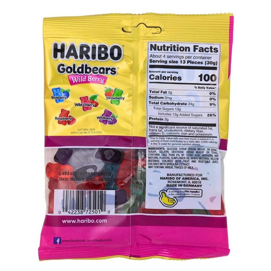 Haribo Wildberry - 4oz Nutrition Facts Ingredients -Haribo Berries - Fruit Candy
