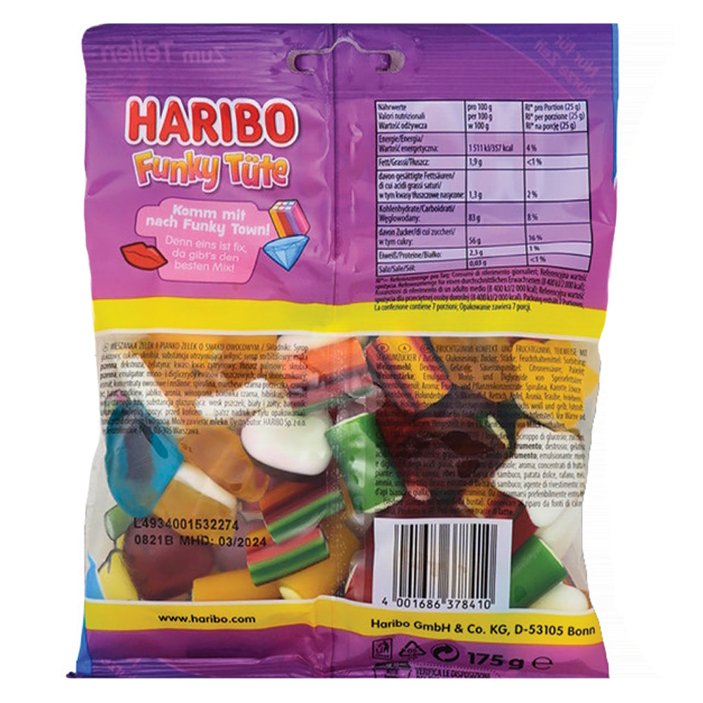 Hariibo Funky Tote - 175g Nutrition Facts Ingredients -Haribo Gummy Bears - Licorice 
