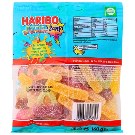 Haribo Sauer Brenner - 175g Nutrition Facts Ingredients, Haribo Sauer Brenner, Sour Gummy Candy, Sweet and Sour Delight, Flavor Adventure, Mouth-Puckering Fun, Whimsical Treats, Satisfy Your Sour Tooth