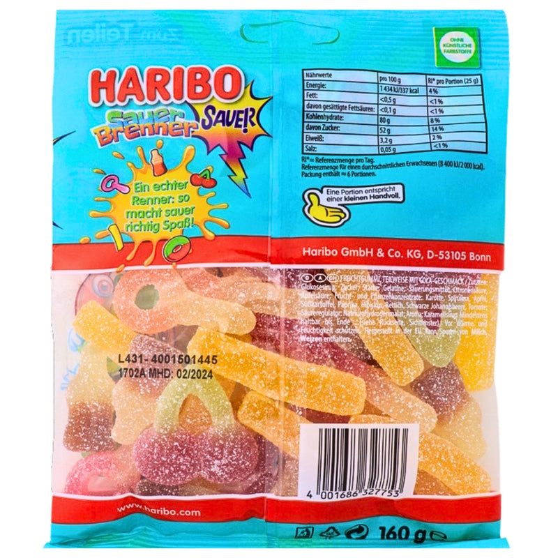 Haribo Sauer Brenner - 175g Nutrition Facts Ingredients, Haribo Sauer Brenner, Sour Gummy Candy, Sweet and Sour Delight, Flavor Adventure, Mouth-Puckering Fun, Whimsical Treats, Satisfy Your Sour Tooth
