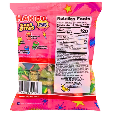 Haribo Sour Bites Zing Candy - 4.5 oz. Nutrition Facts Ingredients, Haribo Sour Bites Zing Candy, Sour Gummy Candy, Flavor Adventure, Zesty Twist, Lip-Smacking Sourness, Burst of Sweetness, Whimsical Treat, Snack Time Delight