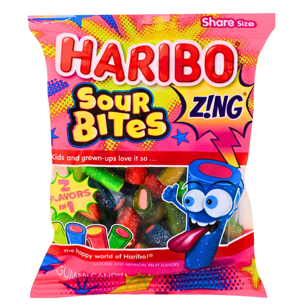 Haribo Sour Bites Zing Candy - 4.5 oz., Haribo Sour Bites Zing Candy, Sour Gummy Candy, Flavor Adventure, Zesty Twist, Lip-Smacking Sourness, Burst of Sweetness, Whimsical Treat, Snack Time Delight