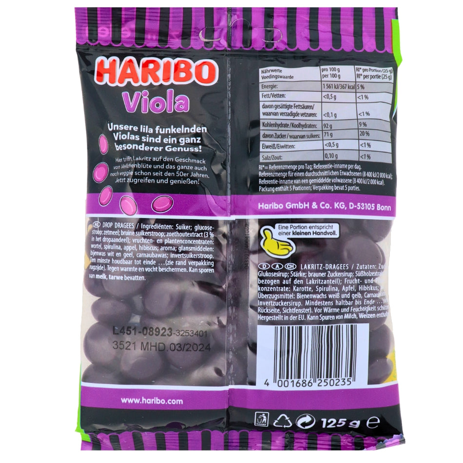 Haribo Viola - 125g Nutrition Facts Ingredients-Haribo-Licorice-Haribo candy