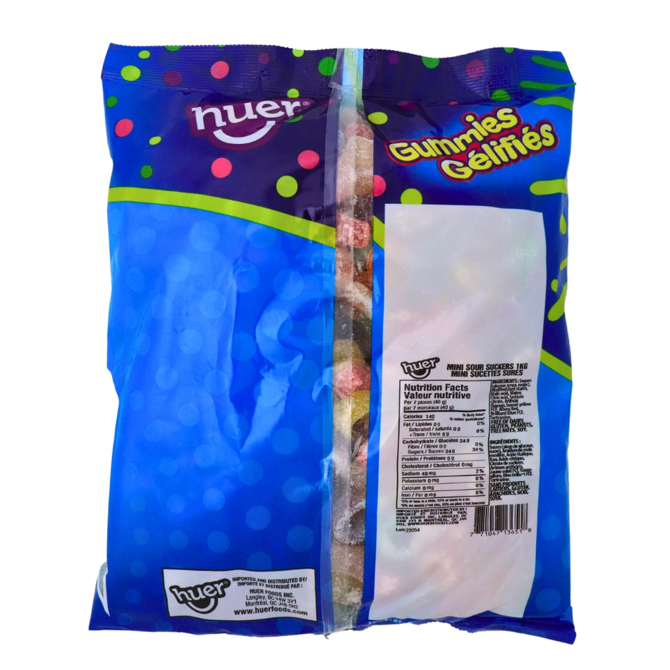 Huer Mini Sour Suckers - 1kg Nutrition Facts Ingredients-Huer-Sour Candy-Gummies-Bulk Candy