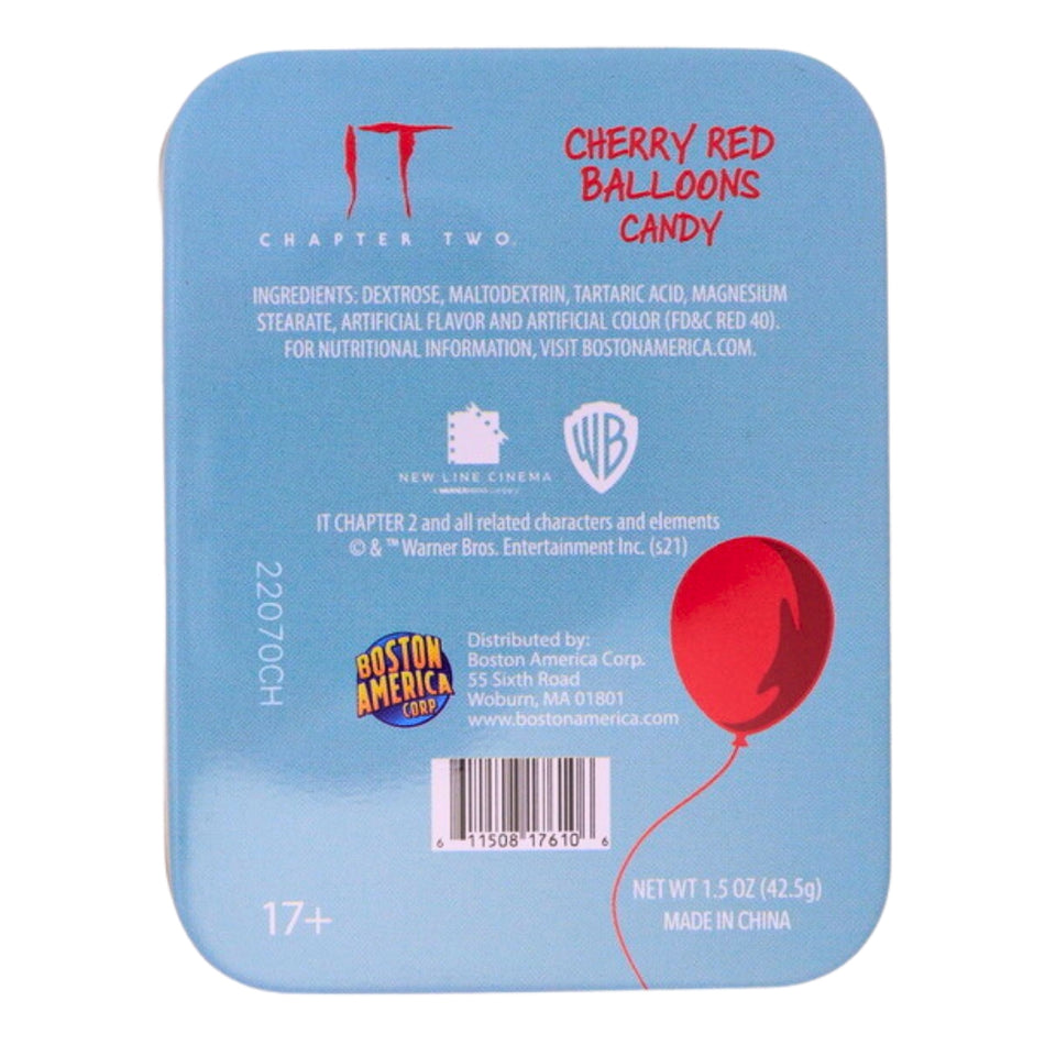 Boston America IT Pennywise Tin - 1.5oz Nutrition Facts Ingredients Cherry Candy  Pennywise Costume  Balloons  Sweet Cherry 
