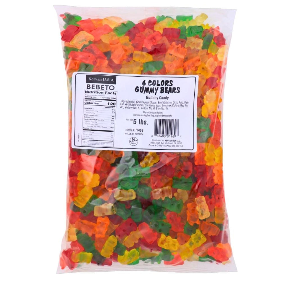 Kervan Gummy Bears Gummy Candy-5 lbs. Nutrition Facts Ingredients-Bulk Candy-Gummy Candy-Gummies-Gummy Bears