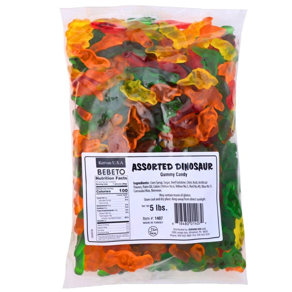 Kervan Assorted Dinosaurs Gummy Candy - 5lbs Nutrition Facts Ingredients-Bulk Candy-Gummy Candy-Gummies-Dinosaur Candy