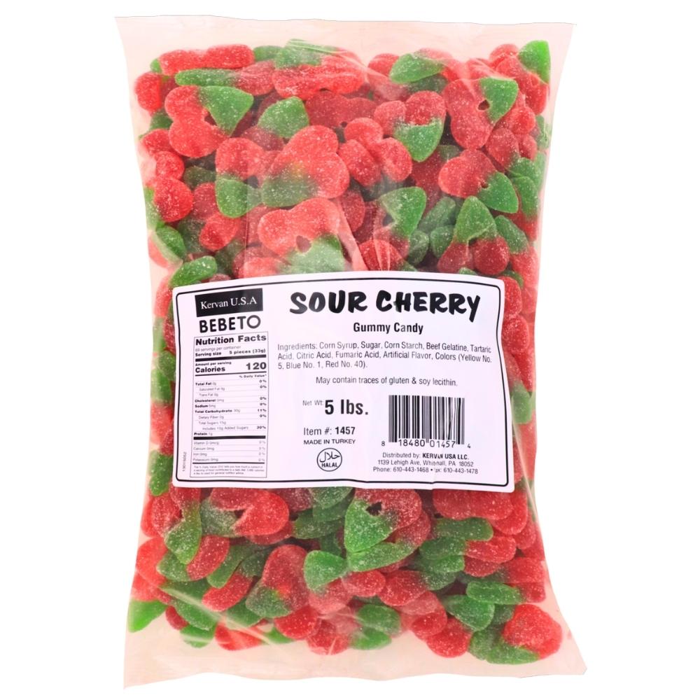 Kervan Sour Cherries - 5lb Nutrition Facts Ingredients-Sour Candy Gummies-Cherry Sours-Cherry Candy-Red Candy-Bulk Candy