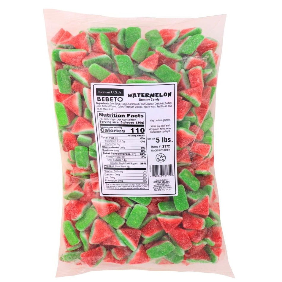 Kervan Watermelon Gummy Candy-5 lbs. Nutrition Facts Ingredients-Bulk Candy-Gummy Candy-Gummies-Sour Candy-watermelon candy