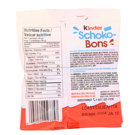 Kinder Schoko Bons Share Bag - 46g Nutrition Facts Ingredients