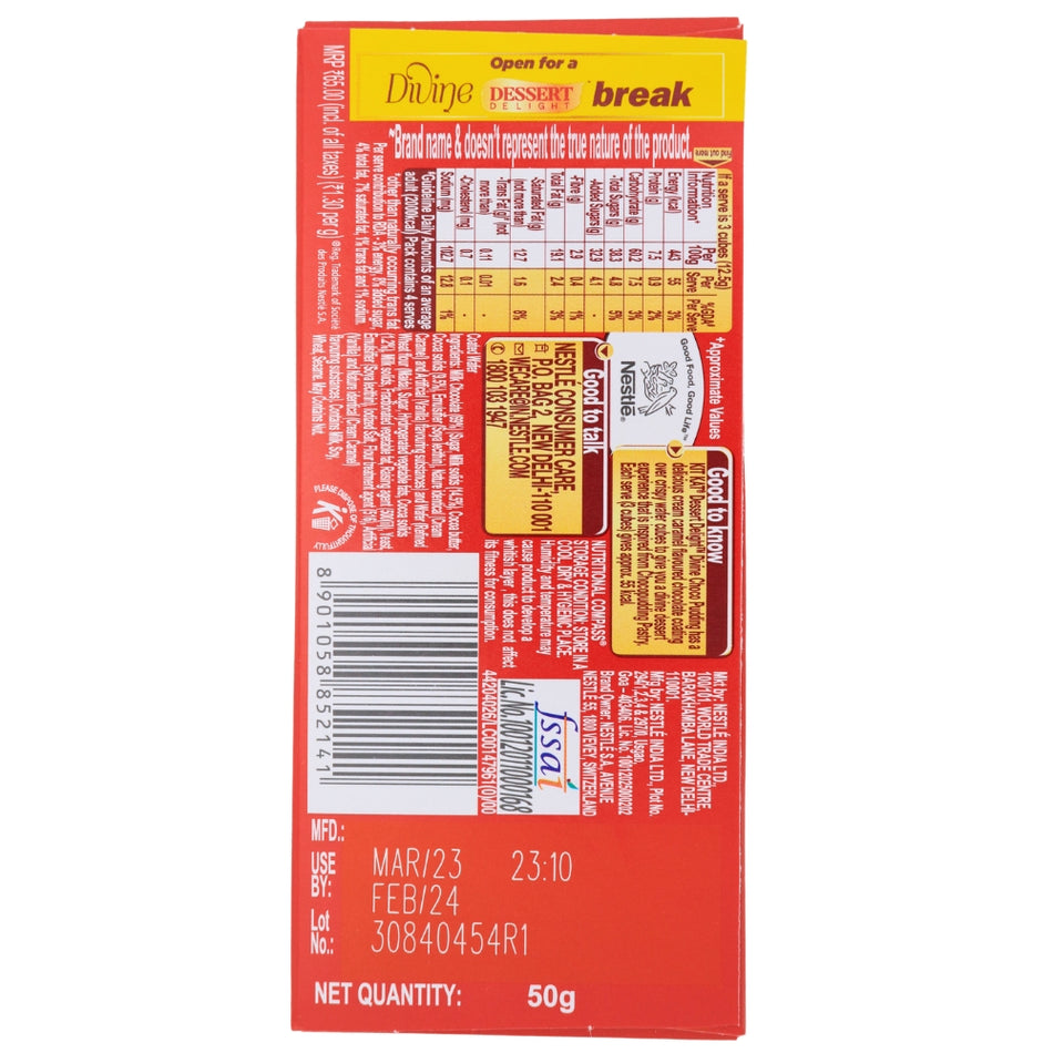 Kit Kat Dessert Delight Divine Choco Pudding (India) - 50g Nutrition Facts Ingredients -Kit Kat - Chocolate Bar - Indian Candy