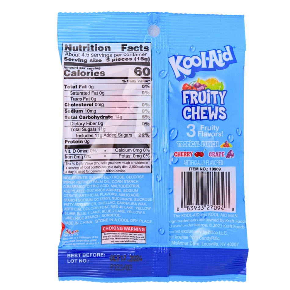 Kool-Aid Fruit Chews - 2.5oz Nutrition Facts Ingredients -Chewy Candy - Fruity Candy 