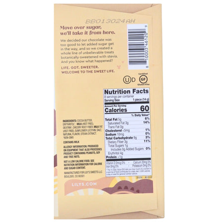 Lily's White Chocolate Style Baking Bar - No Sugar Added 4oz Nutrition Facts Ingredients