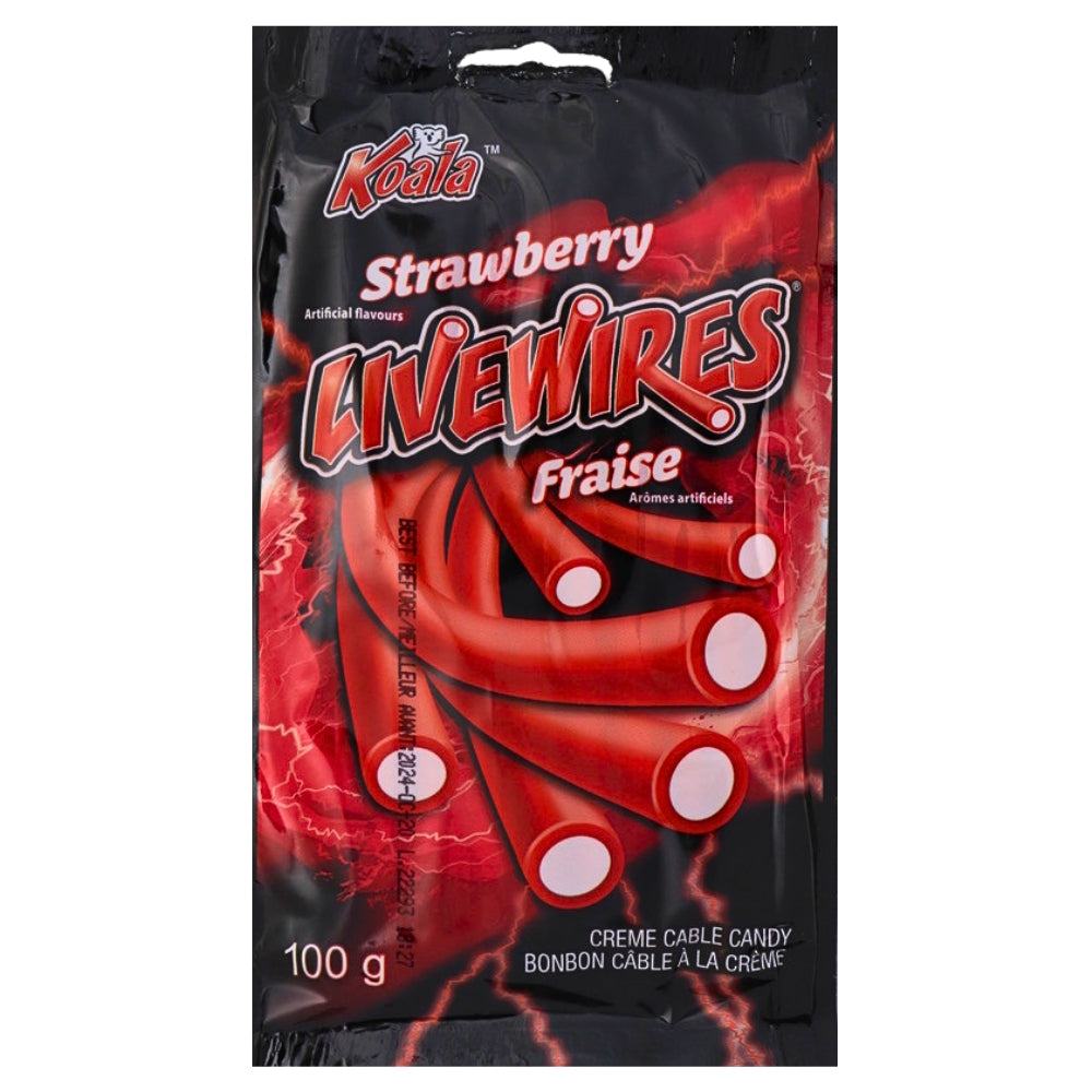 Koala Livewires Strawberry Cream Cables Candy-100 g, Koala Livewires, Strawberry Cream Cables Candy, Whimsical Treats, Creamy Delights, Chewy Candy, Sweet Strawberry Flavor, Fun Sweets