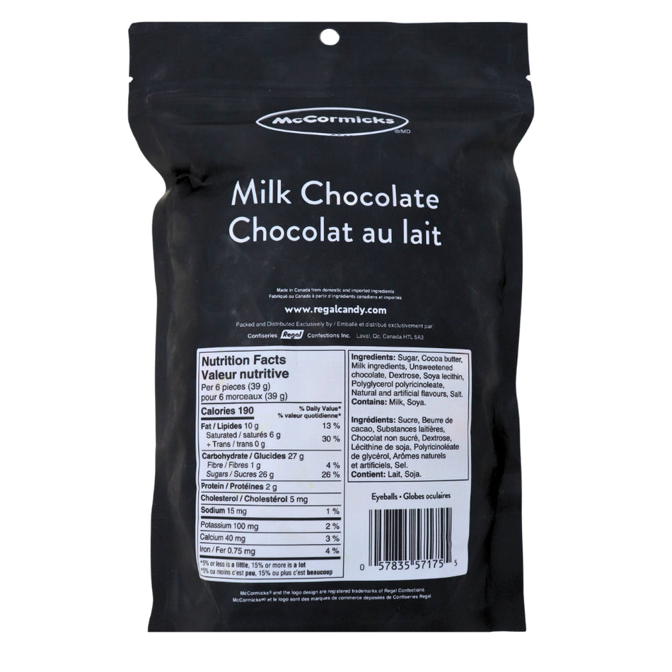 McCormicks Milk Chocolate Eyeballs - 500g Nutrition Facts Ingredients-Milk Chocolate-Halloween Candy-Candy Eyeballs