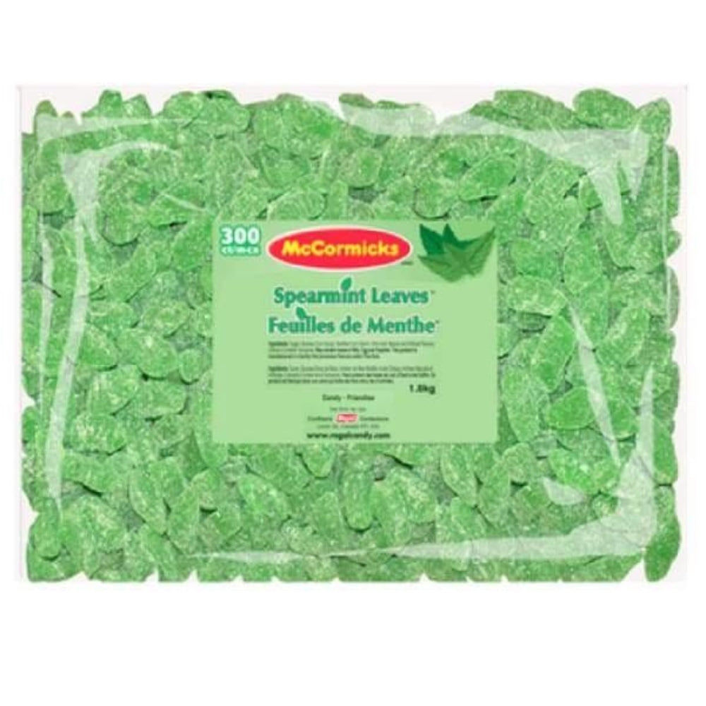 McCormick's Spearmint Leaves Nutrition Facts Ingredients, mccormicks candy, mint, mint candy, spearmint candy, gummy candy, gummies, sweet candy, green candy, green gummies