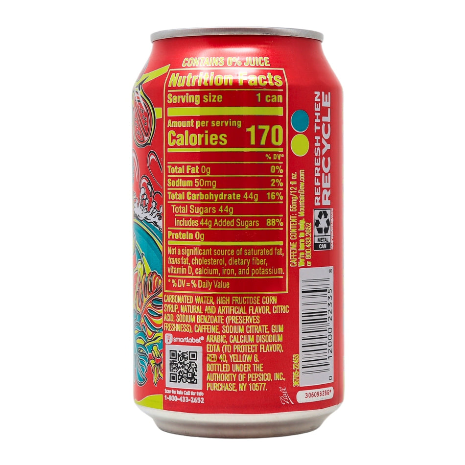 Mountain Dew Baja Caribbean Splash - 355mL Nutrition Facts Ingredients-Mountain Dew Flavors-Tropical Soda