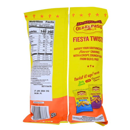 Old El Paso Fiesta Twists Queso - 2oz Nutrition Facts Ingredients -Old El Paso - Chips and Queso - Queso Fresco - Mexican Snacks