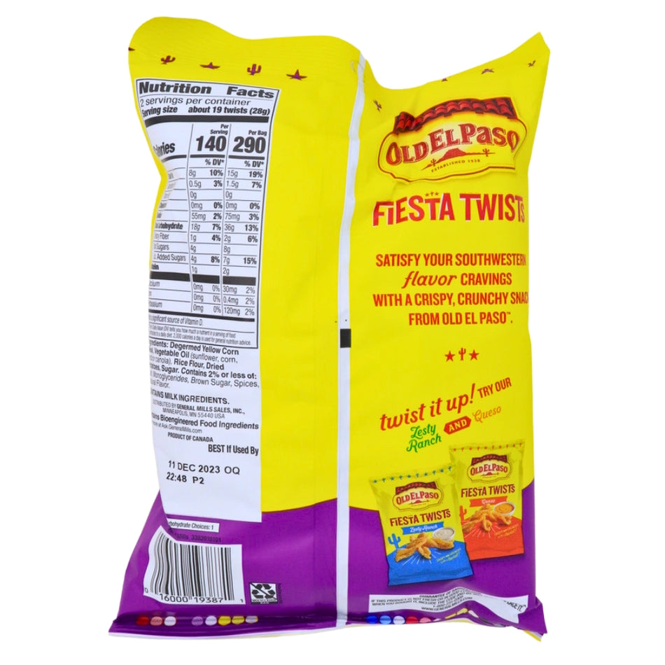 Old El Paso Fiesta Twists Cinnamon - 2oz Nutrition Facts Ingredients - Mexican Snacks - Cinnamon Chips - Old El Paso