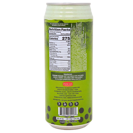 Pocas Bubble Tea with Tapioca Pearls Matcha - 16.5oz Nutrition Facts Ingredients-Bubble Tea-How to make Matcha-Tapioca Pearls 