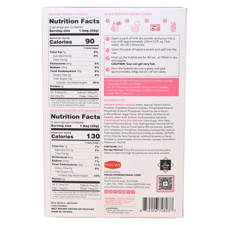 Pocas DIY Bubble Tea Kit Strawberry 3 Pack -  9oz Nutrition Facts Ingredients