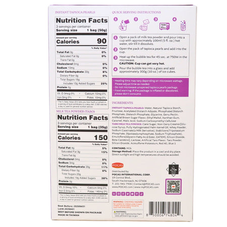 Pocas DIY Bubble Tea Kit Taro 3 Pack -  9oz Nutrition Facts Ingredients