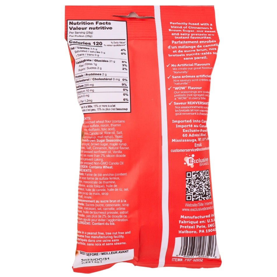 Pretzel Pzazz Cinnamon Brown Sugar - 56g Nutrition Facts Ingredients -Cinnamon Sugar Pretzels - Cinnamon Chips - Pretzel Chips