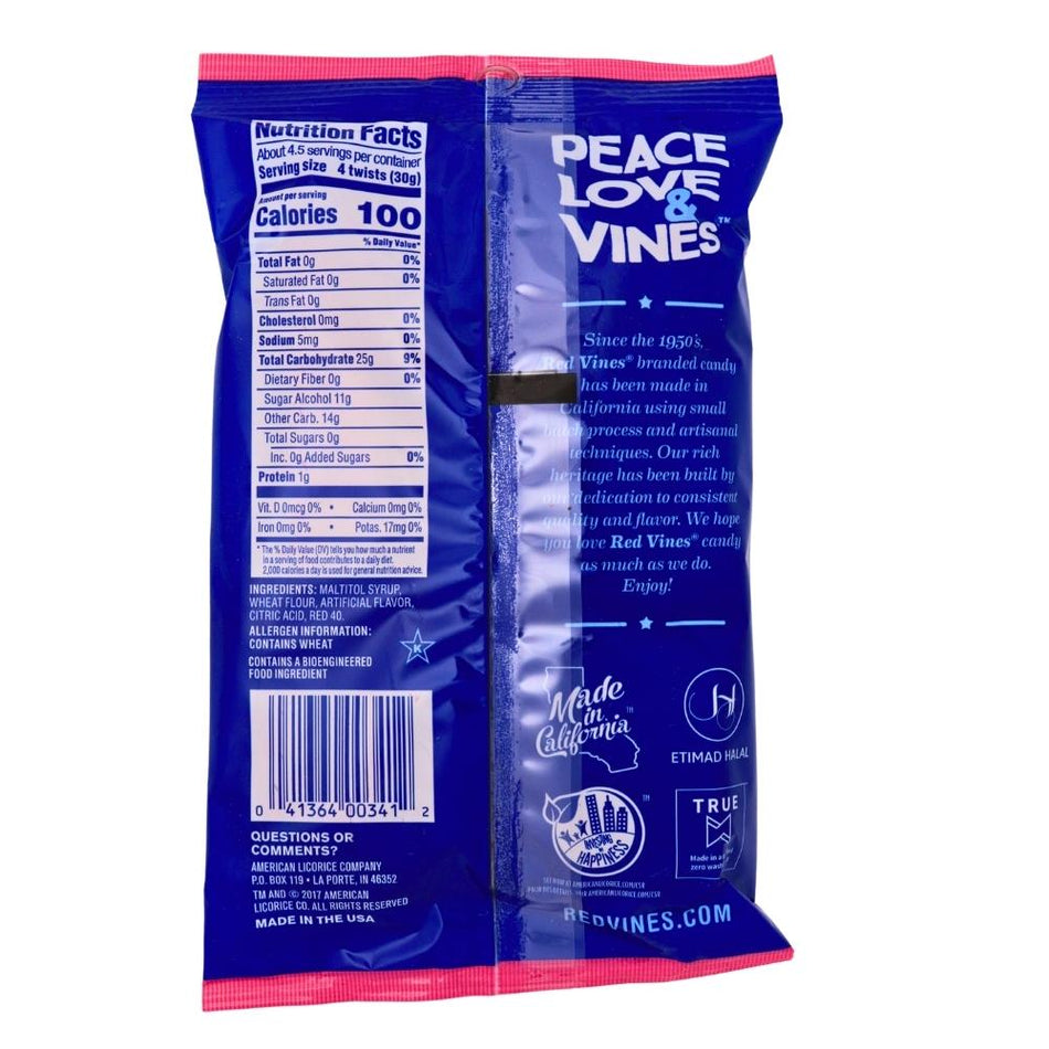 Red Vines Strawberry Twists Sugar Free Candy - 5oz. Nutrition Facts Ingredients