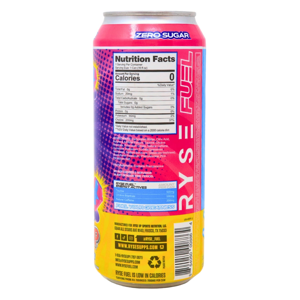 Ryse Energy Drink Ring Pop - 473mL Nutrition Facts Ingredients