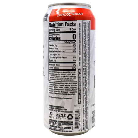 Ryse Energy Drink Rigers Blood - 473mL Nutrition Facts Ingredients-Ryse Energy Drink-Tigers Blood Flavor-Best Energy Drink