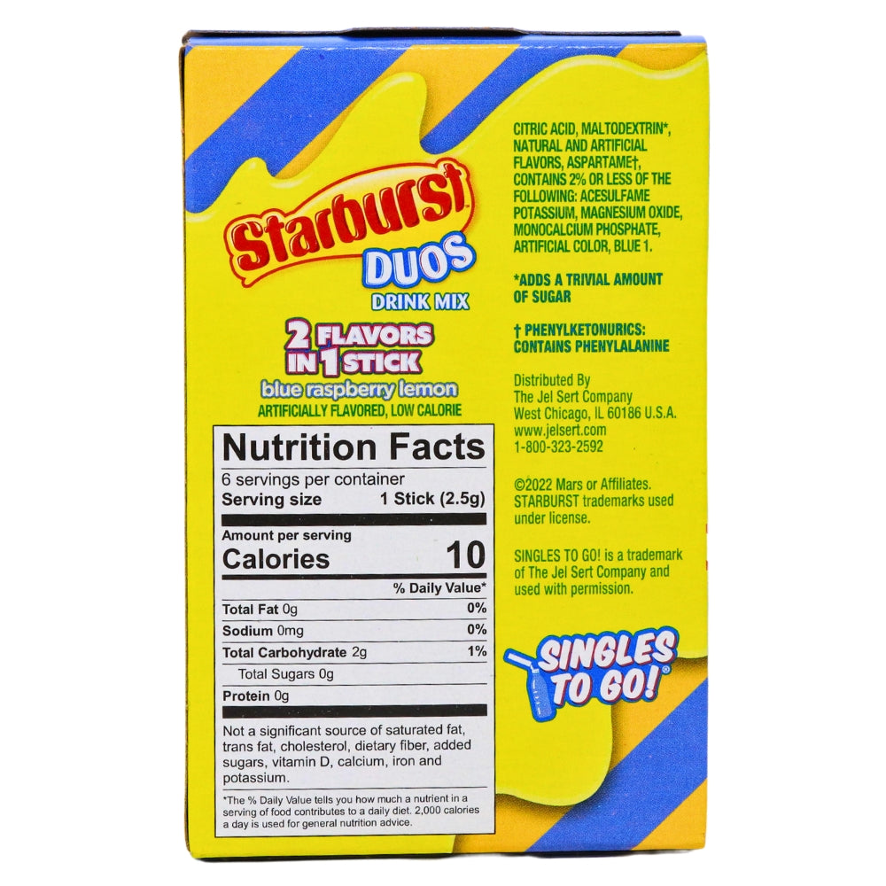 Starburst Duos Singles to Go Blue Raspberry Lemon Drink Mix – Candy ...