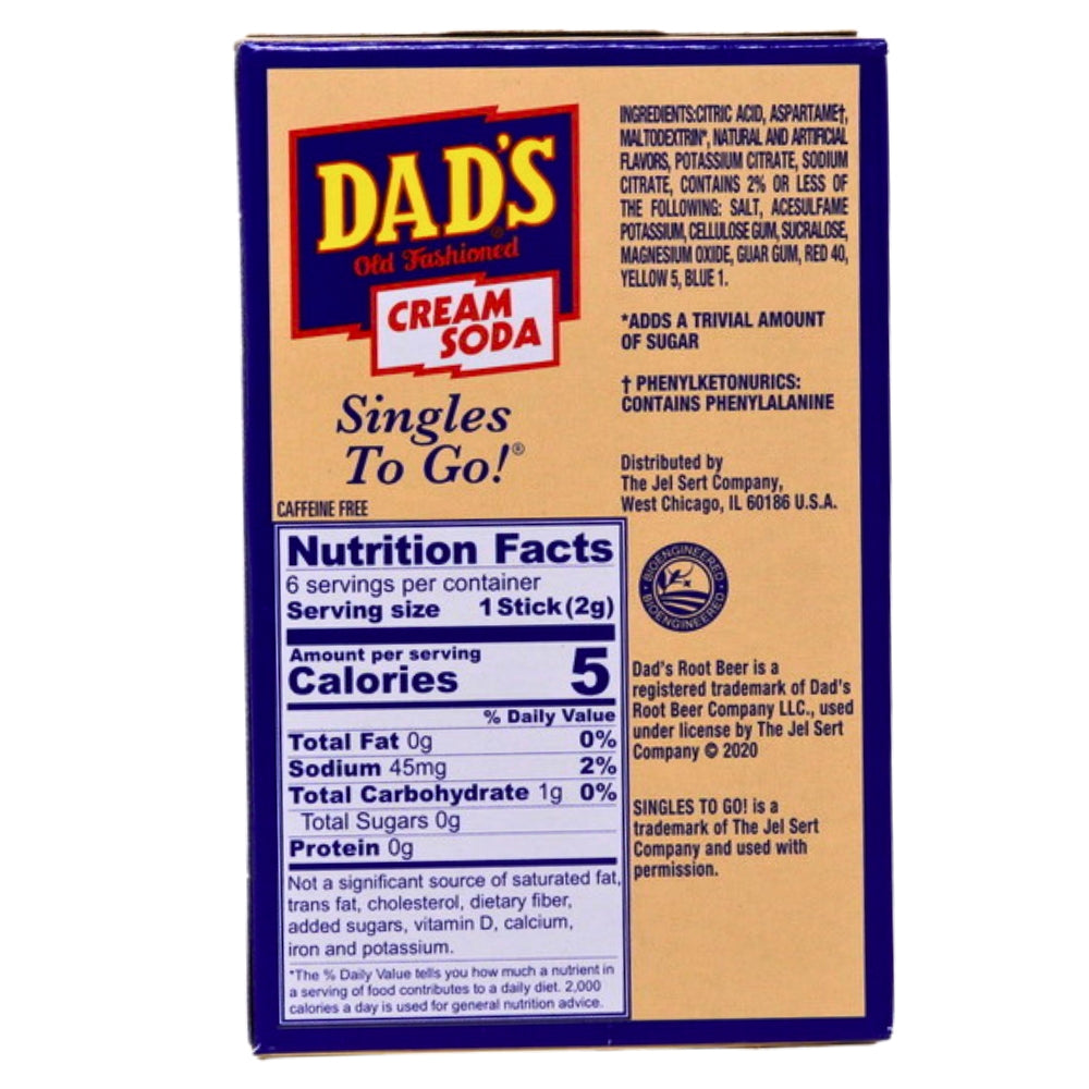 Dad's Old Fashioned Singles To Go Cream Soda Nutrition Facts Ingredients