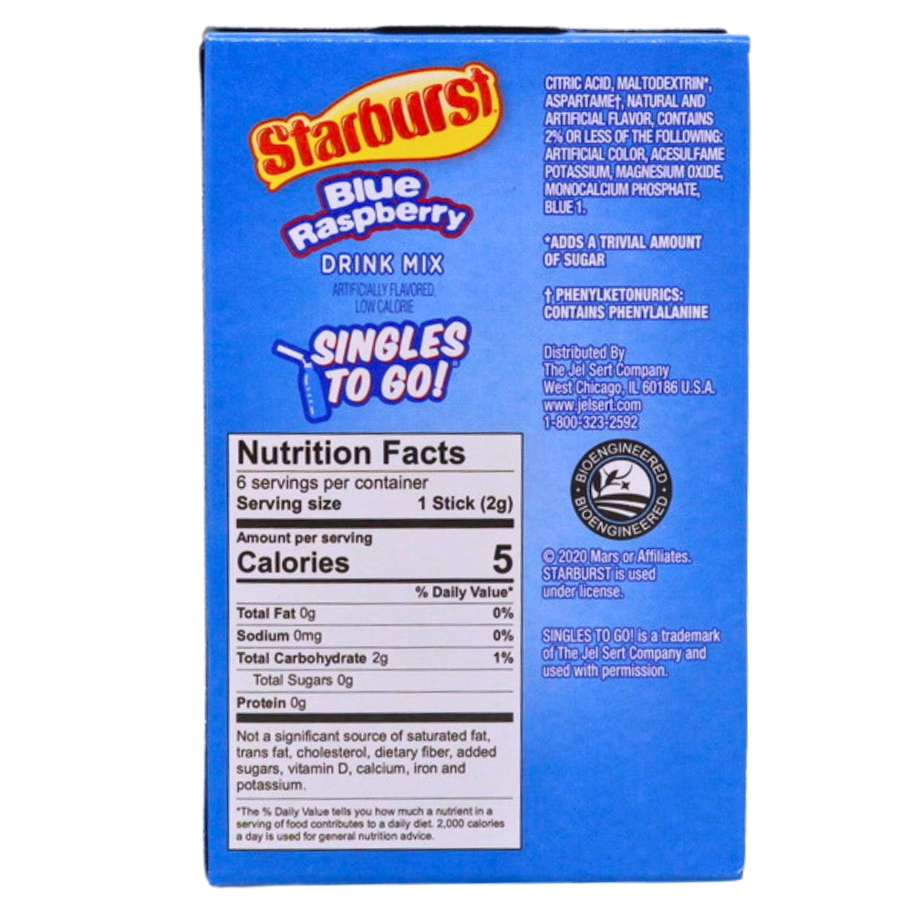 Starburst Singles To Go Drink Mix-Blue Raspberry – Candy Funhouse US