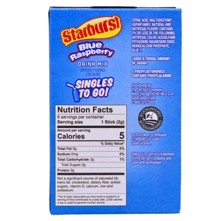 Starburst Singles To Go Drink Mix-Blue Raspberry Nutrition Facts Ingredients