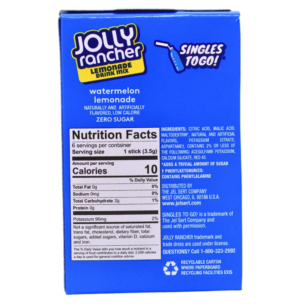 Singles to Go Jolly Rancher Watermelon Lemonade - 20.2g Nutrition Facts Ingredients