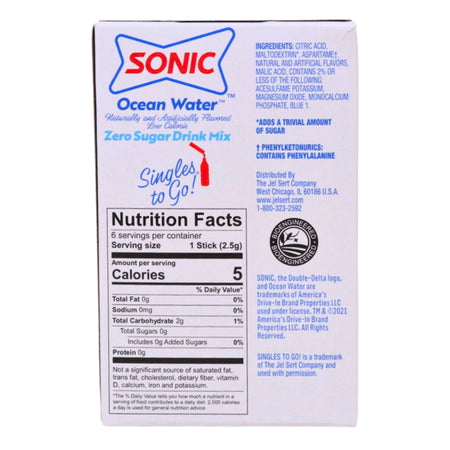 Sonic Ocean Water Zero Sugar Singles To-Go Nutrition Facts Ingredients
