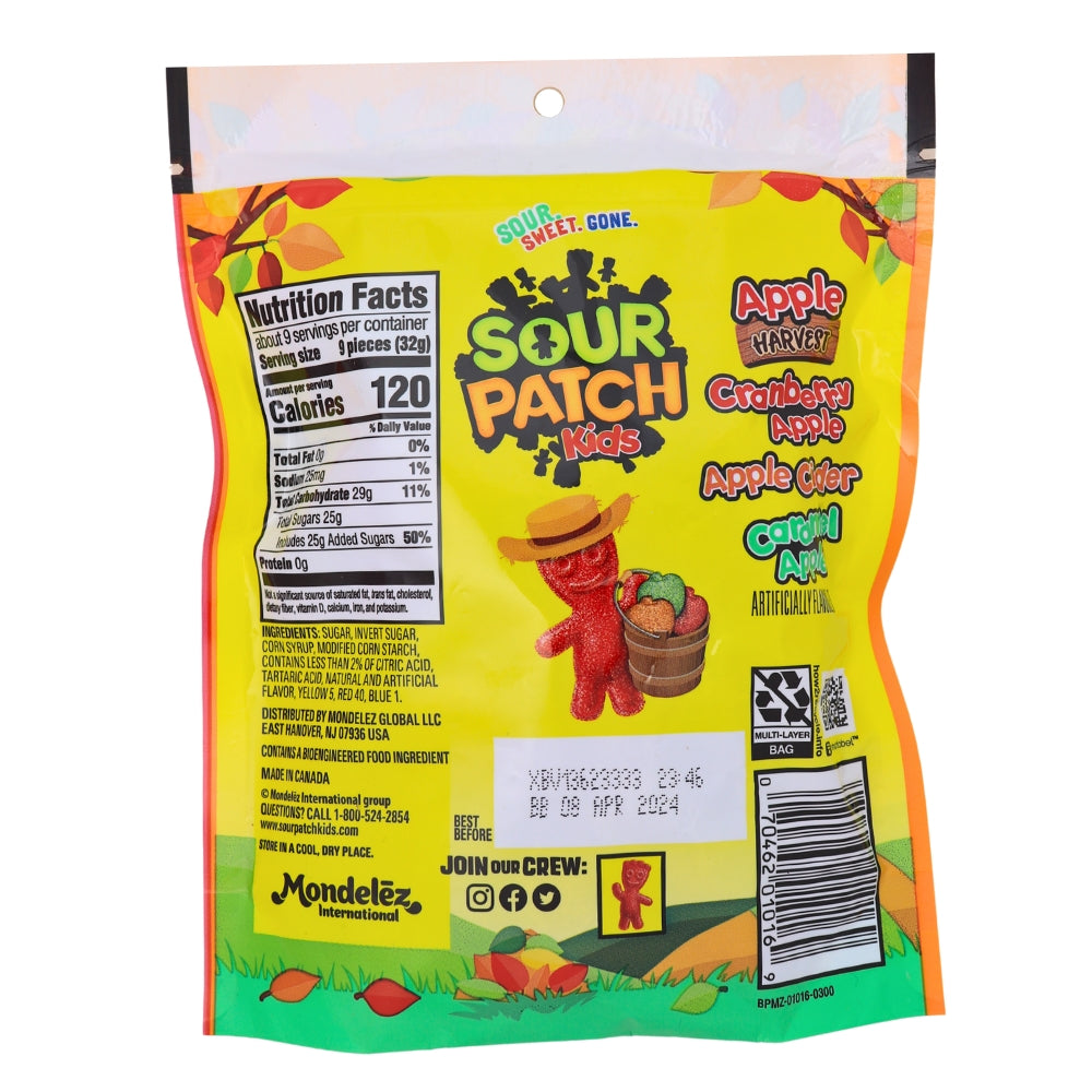 Sour Patch Kids Apple Harvest - 10oz Nutrition Facts Ingredients -Sour Patch Kids - Caramel Apple - Candy Apple