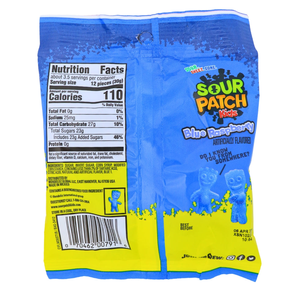 Sour Patch Kids Blue Raspberry Candy - 3.6oz Nutrition Facts Ingredients